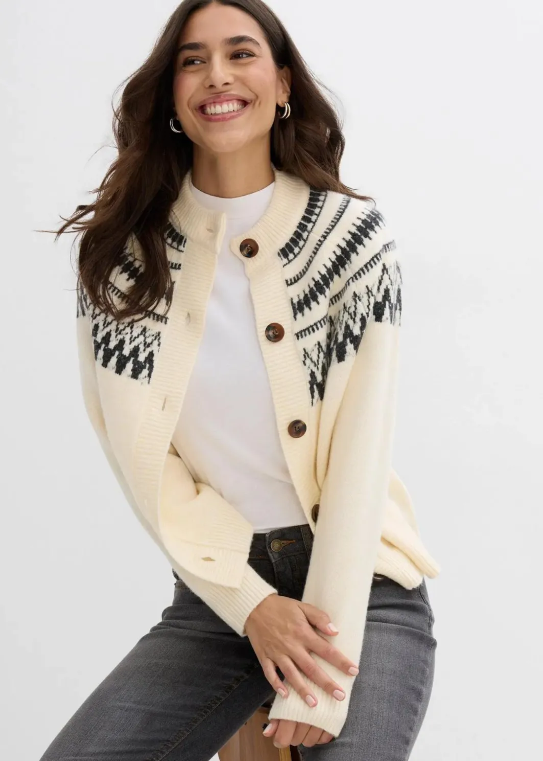 New Norweger-Strickjacke Damen Bekleidung·Jeans|Nachhaltigere Materialien