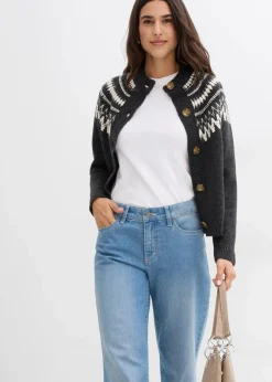 Damen bonprix Pullover & Strickjacken|Nachhaltigere Materialien|Norweger-Strickjacke