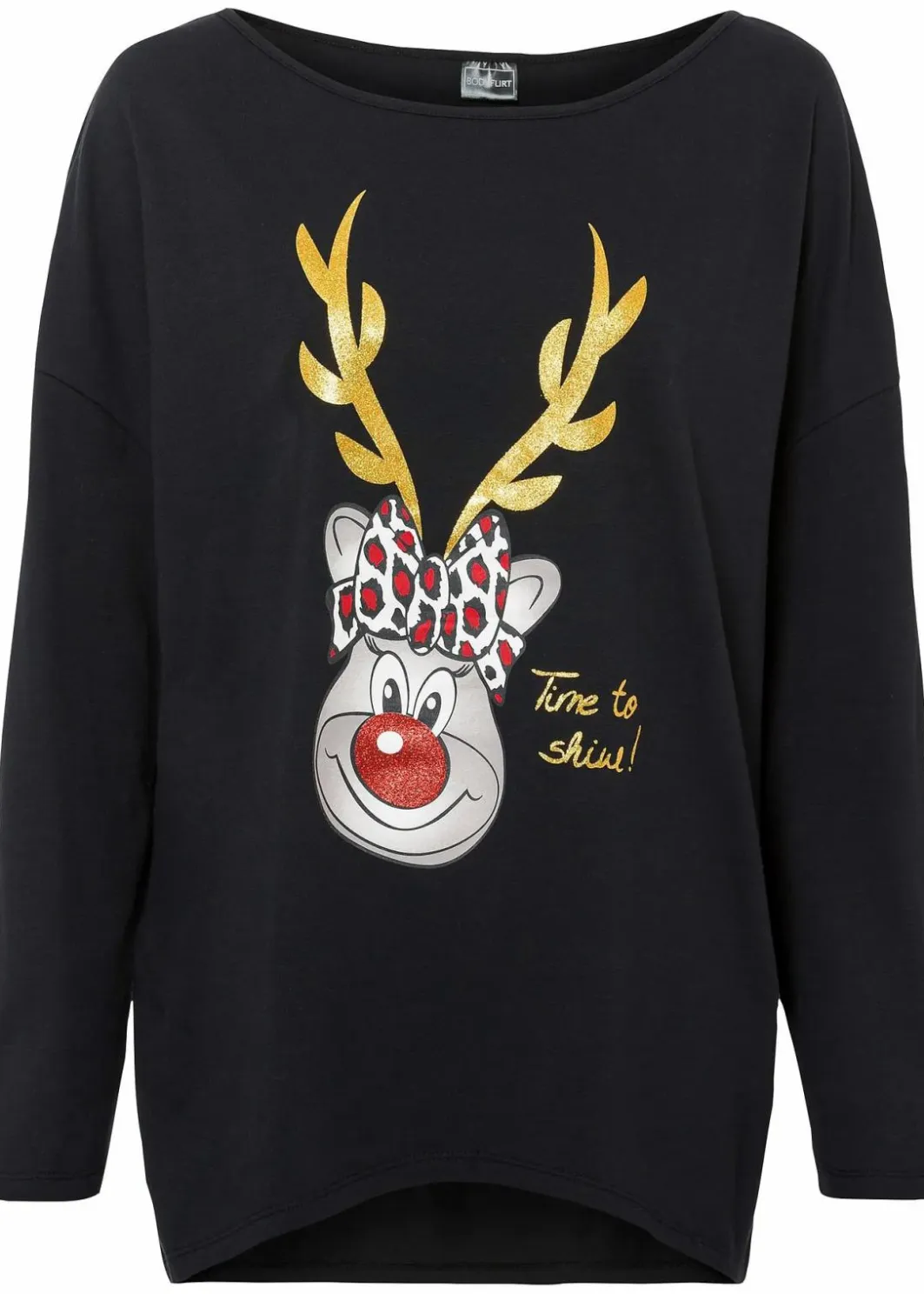 Damen bonprix Shirts & Tops|Off-Shoulder-Shirt mit Weihnachtsmotiv