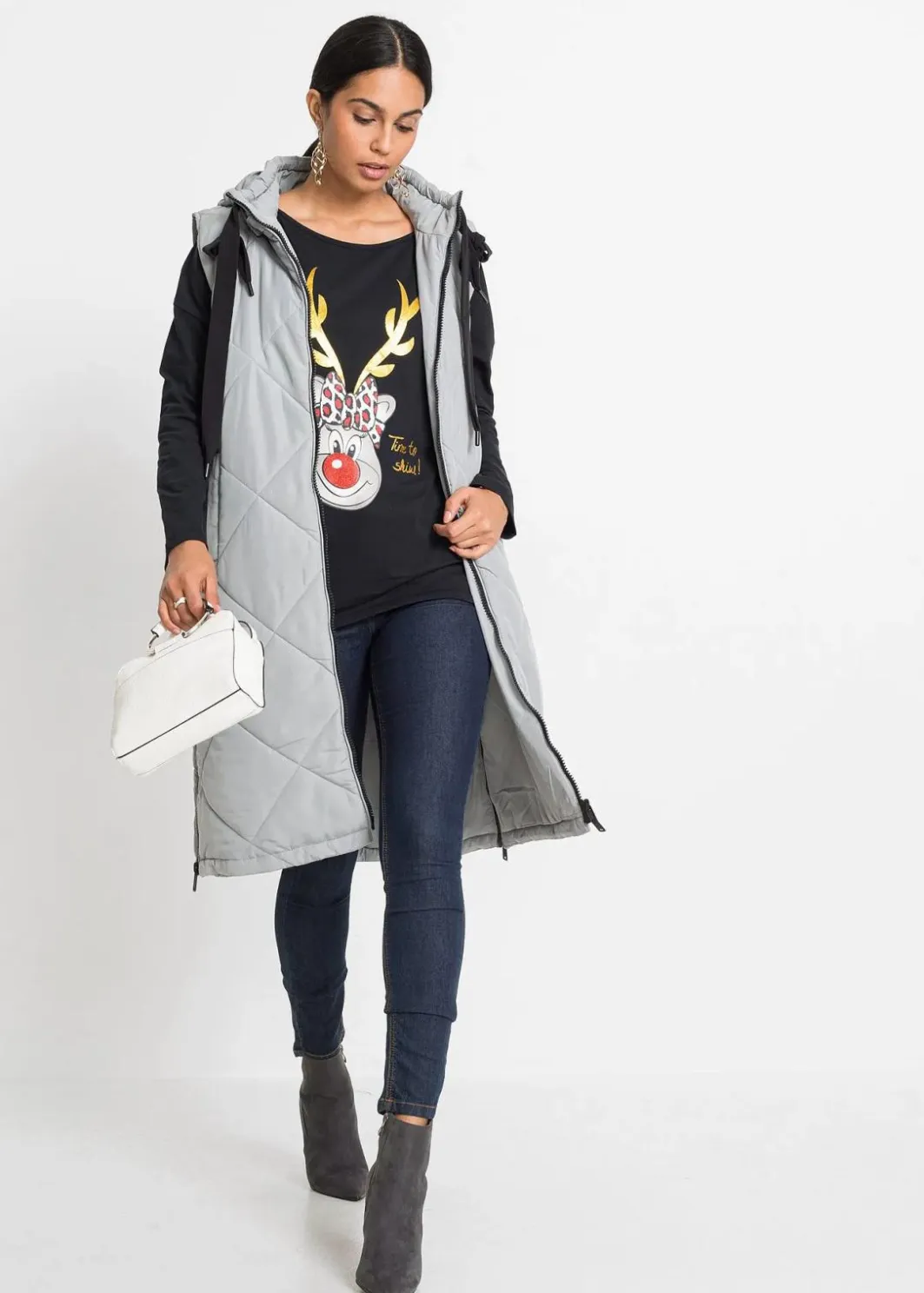 Damen bonprix Shirts & Tops|Off-Shoulder-Shirt mit Weihnachtsmotiv