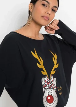 Damen bonprix Shirts & Tops|Off-Shoulder-Shirt mit Weihnachtsmotiv