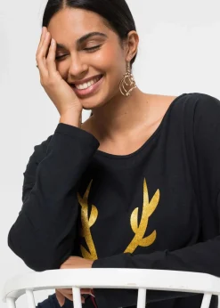 Damen bonprix Shirts & Tops|Off-Shoulder-Shirt mit Weihnachtsmotiv