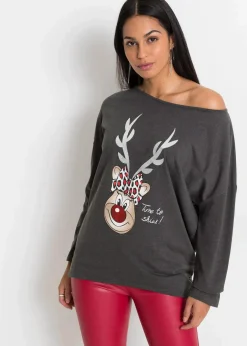 Best Off-Shoulder-Shirt mit Weihnachtsmotiv Damen Shirts & Tops