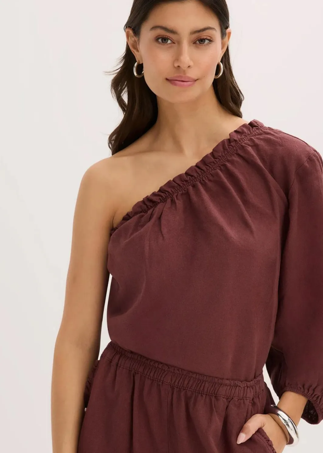 Discount One-Shoulder Bluse mit Leinenanteil Damen Blusen & Tuniken