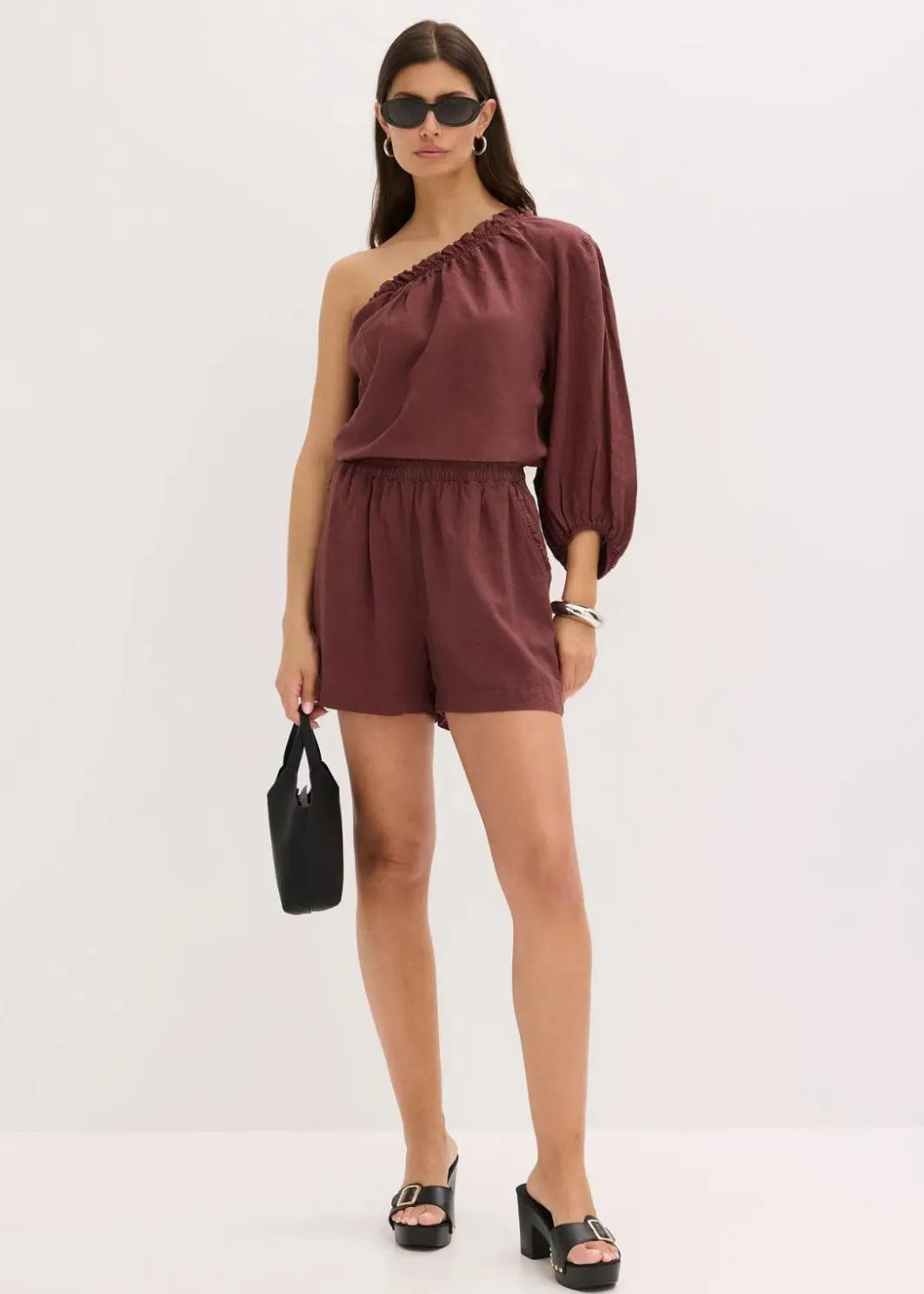 Discount One-Shoulder Bluse mit Leinenanteil Damen Blusen & Tuniken