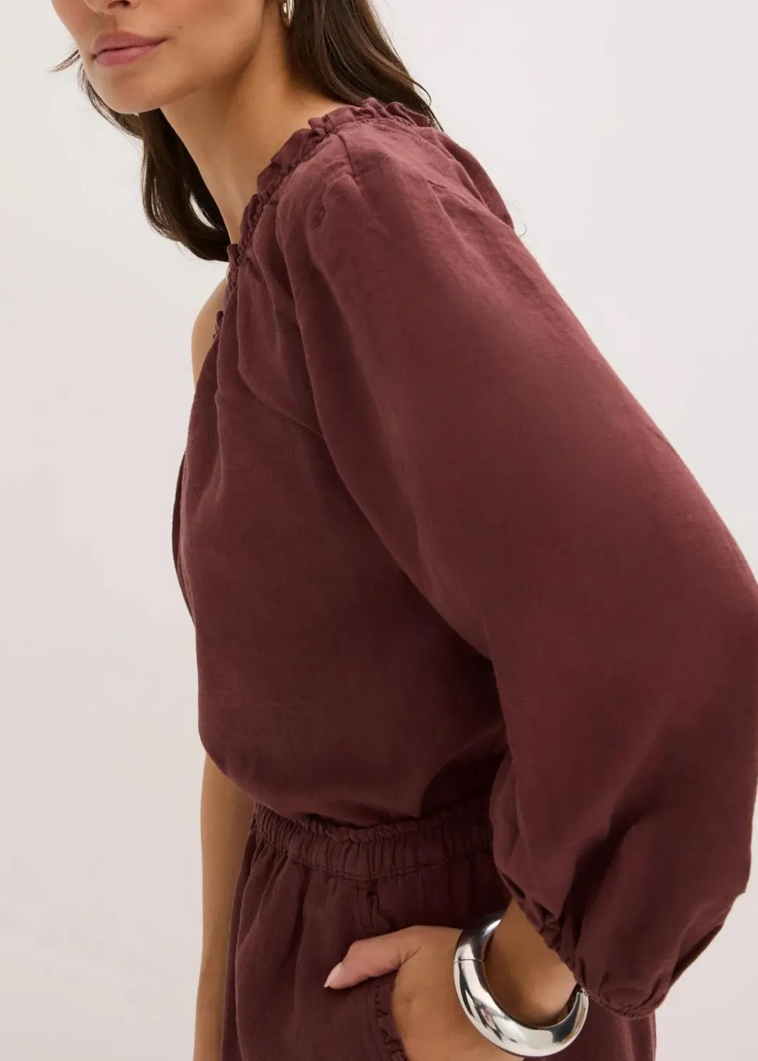 Discount One-Shoulder Bluse mit Leinenanteil Damen Blusen & Tuniken