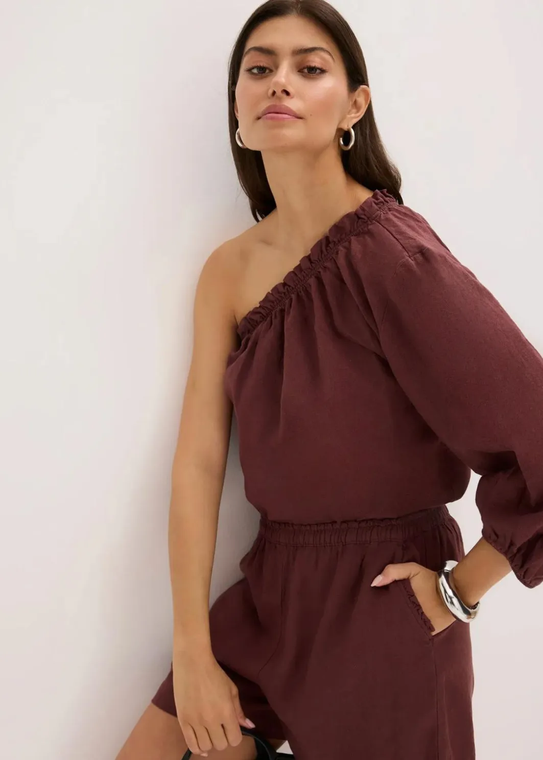 Discount One-Shoulder Bluse mit Leinenanteil Damen Blusen & Tuniken