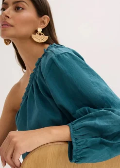 Damen bonprix Blusen & Tuniken|One-Shoulder Bluse mit Leinenanteil
