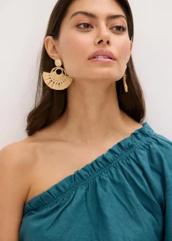 Damen bonprix Blusen & Tuniken|One-Shoulder Bluse mit Leinenanteil