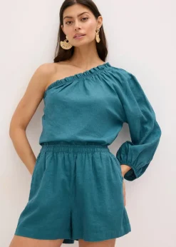Damen bonprix Blusen & Tuniken|One-Shoulder Bluse mit Leinenanteil