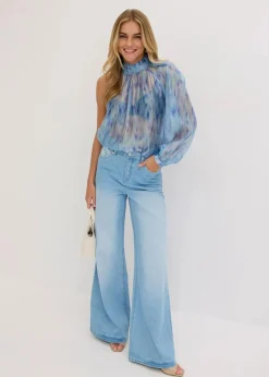 Damen bonprix Blusen & Tuniken|One-Shoulder Chiffonbluse mit leichter Transparenz