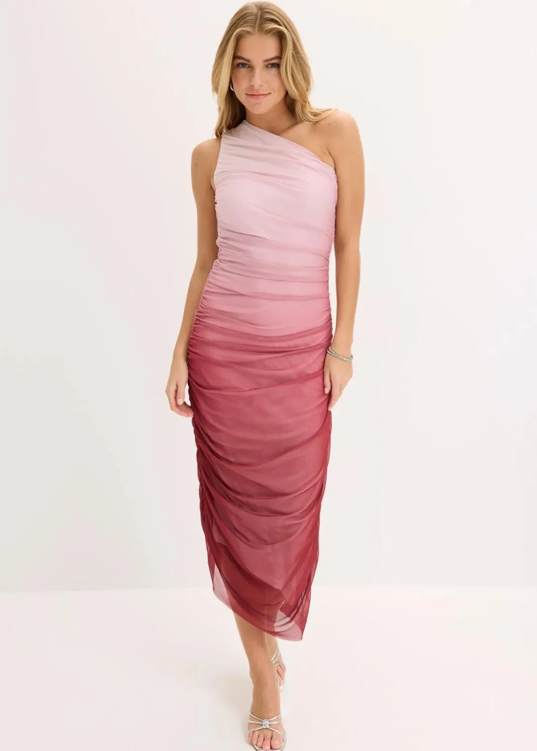 Damen bonprix Kleider|One-Shoulder-Kleid mit Mesheinsatz