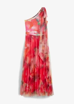 Damen bonprix Kurzgrößen|Kurzgrößen|One-Shoulder-Kleid mit plissiertem Tüllrock