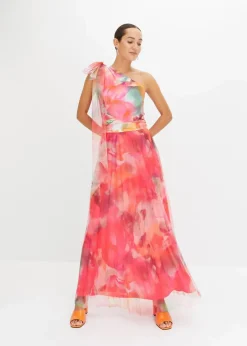 Damen bonprix Kurzgrößen|Kurzgrößen|One-Shoulder-Kleid mit plissiertem Tüllrock