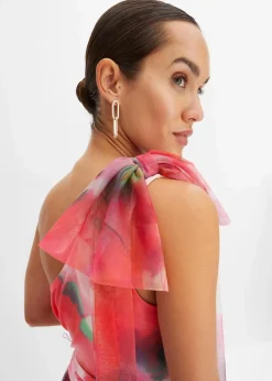 Damen bonprix Kurzgrößen|Kurzgrößen|One-Shoulder-Kleid mit plissiertem Tüllrock