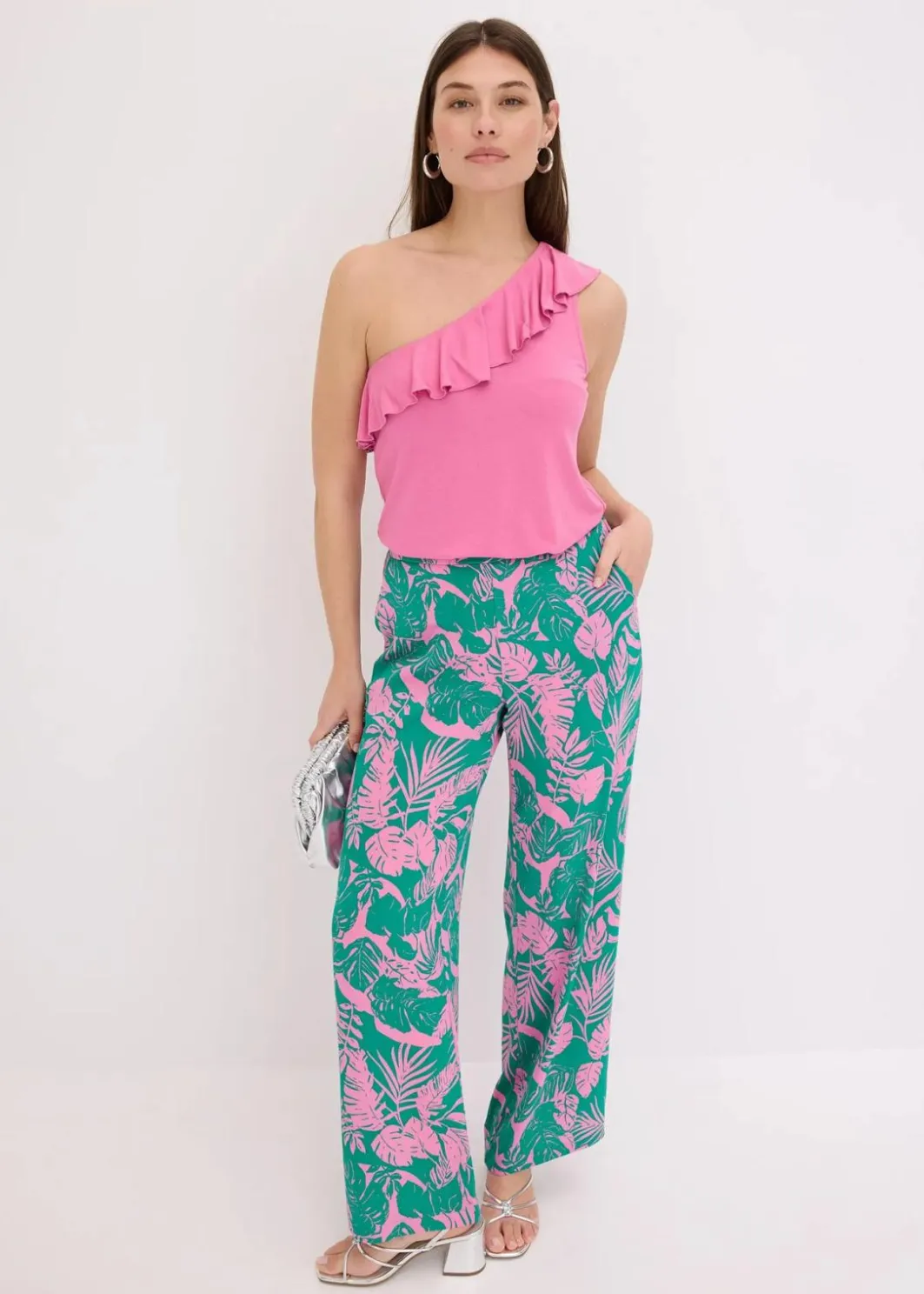 Damen bonprix Shirts & Tops|One-Shoulder-Top mit Volant aus softem Viskose-Mix