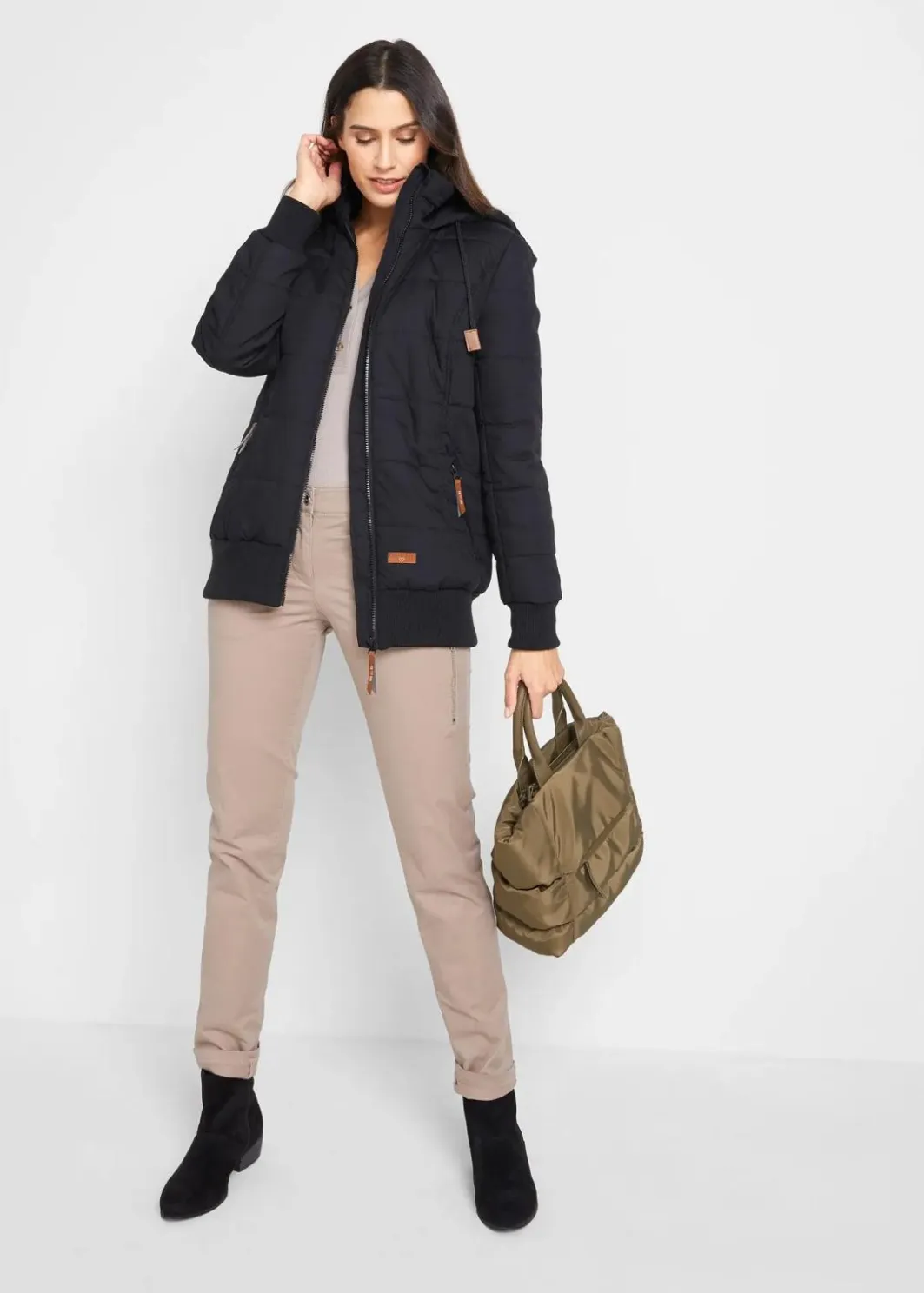 Damen bonprix Bekleidung·Hosen|Jacken & Mäntel|Outdoorjacke mit Lederimitat-Details