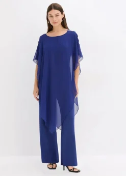 Damen bonprix Kurzgrößen|Bekleidung·Homewear|Overall mit Überwurf aus feinem Chiffon