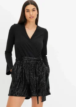 Damen bonprix Kurzgrößen|Jumpsuits|Overall mit Pailletten