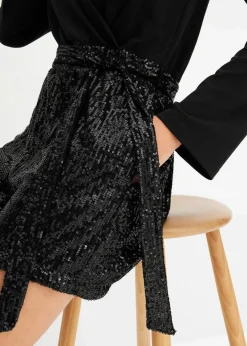 Damen bonprix Kurzgrößen|Jumpsuits|Overall mit Pailletten
