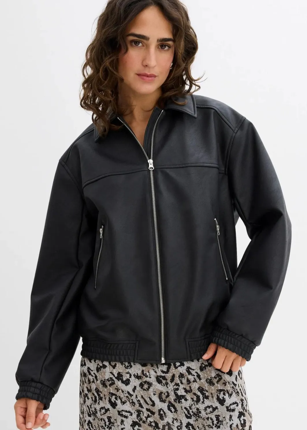Clearance Oversize Lederimitat-Jacke Damen Nachhaltigere Materialien|Jacken & Mäntel