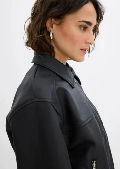 Clearance Oversize Lederimitat-Jacke Damen Nachhaltigere Materialien|Jacken & Mäntel