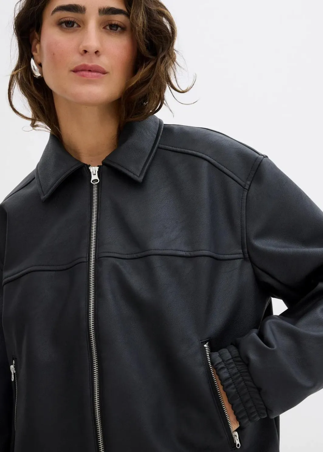 Clearance Oversize Lederimitat-Jacke Damen Nachhaltigere Materialien|Jacken & Mäntel