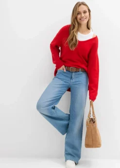Damen bonprix Pullover & Strickjacken|Strickmode|Oversize Longpullover mit Seitenschlitzen