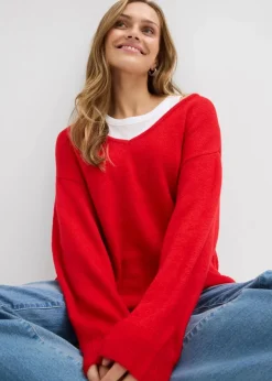 Damen bonprix Pullover & Strickjacken|Strickmode|Oversize Longpullover mit Seitenschlitzen