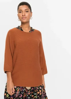 Damen bonprix Strickmode|Pullover & Strickjacken|Oversize Ripp-Pullover aus Viskose-Mix
