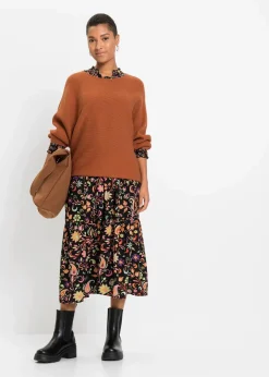 Damen bonprix Strickmode|Pullover & Strickjacken|Oversize Ripp-Pullover aus Viskose-Mix