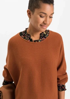 Damen bonprix Strickmode|Pullover & Strickjacken|Oversize Ripp-Pullover aus Viskose-Mix