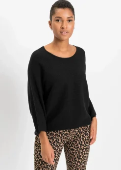 Damen bonprix Strickmode|Pullover & Strickjacken|Oversize Ripp-Pullover aus Viskose-Mix