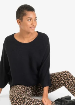 Damen bonprix Strickmode|Pullover & Strickjacken|Oversize Ripp-Pullover aus Viskose-Mix