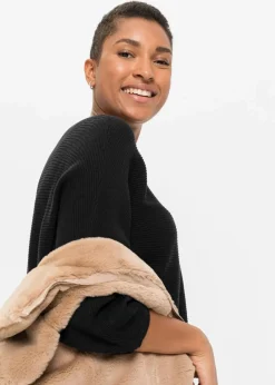 Damen bonprix Strickmode|Pullover & Strickjacken|Oversize Ripp-Pullover aus Viskose-Mix