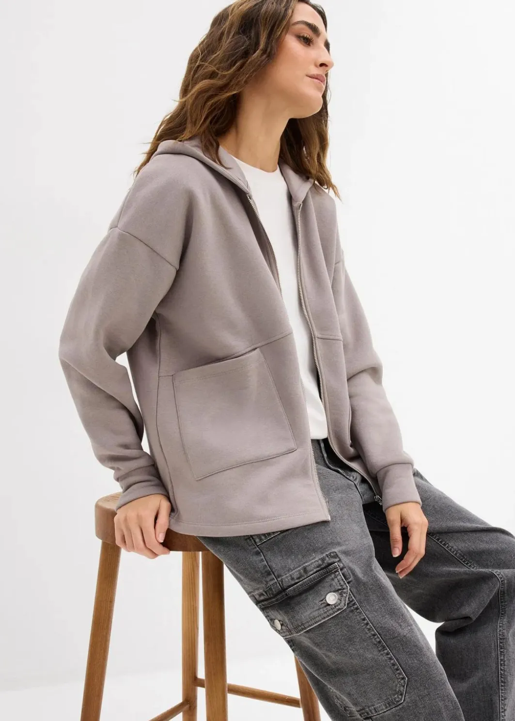 Damen bonprix Nachhaltigere Materialien|Sweat|Oversize Sweatjacke