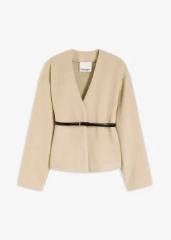 Damen bonprix Blazer|Bekleidung·Basics|Oversized Blazer mit Gürtel in Wolloptik, ungefüttert