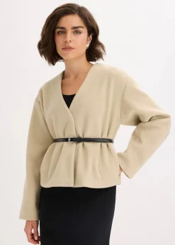 Damen bonprix Blazer|Bekleidung·Basics|Oversized Blazer mit Gürtel in Wolloptik, ungefüttert