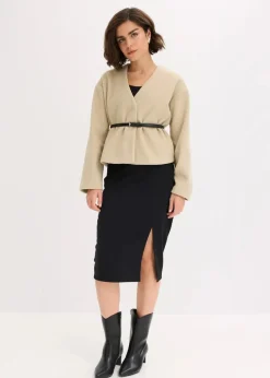 Damen bonprix Blazer|Bekleidung·Basics|Oversized Blazer mit Gürtel in Wolloptik, ungefüttert