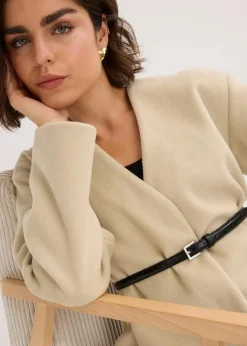 Damen bonprix Blazer|Bekleidung·Basics|Oversized Blazer mit Gürtel in Wolloptik, ungefüttert