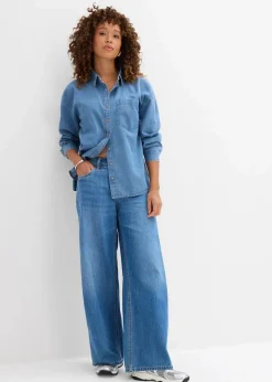 Damen bonprix Blusen & Tuniken|Nachhaltigere Materialien|Oversized Jeanshemd aus Bio-Baumwolle