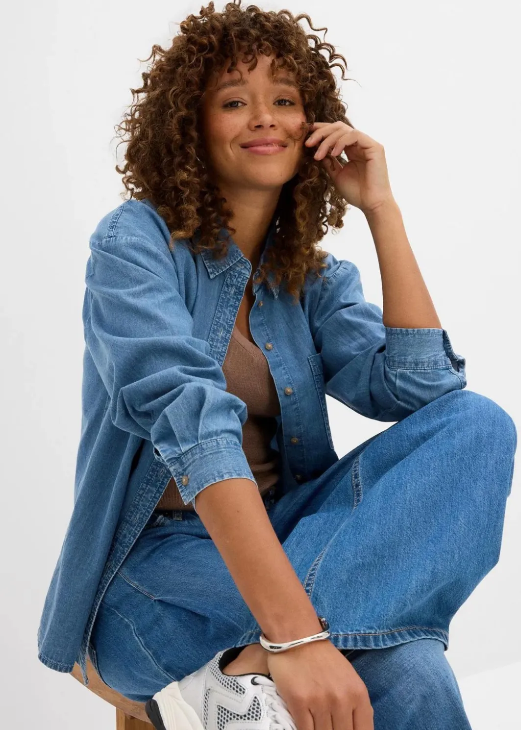 Damen bonprix Blusen & Tuniken|Nachhaltigere Materialien|Oversized Jeanshemd aus Bio-Baumwolle