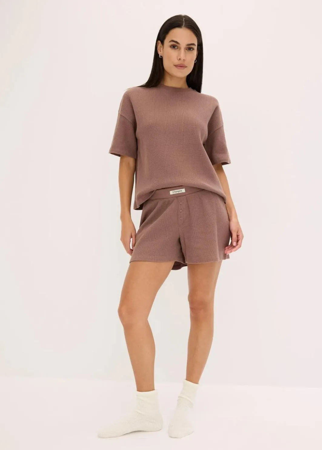 Damen bonprix Wäsche·Homewear|Wäsche·Nachtwäsche|Oversized Loungewear Shorty Hausanzug aus Waffeljersey