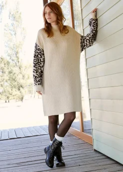 New Oversized Strickkleid mit Leomuster Damen Bekleidung·Umstandsmode|Bekleidung·Pullover & Strickjacken
