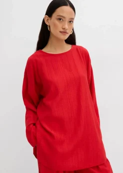 Oversized Tunikabluse aus strukturiertem Crinkle-Viskose-Mix Damen Blusen & Tuniken|Zweiteiler & Sets