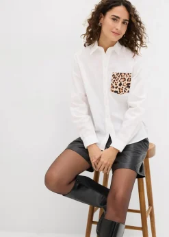Hot Oversize-Hemd mit Kontrast Tasche Damen Bekleidung·Jacken & Mäntel|Blusen & Tuniken