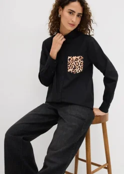 Damen bonprix Blusen & Tuniken|Bekleidung·Jacken & Mäntel|Oversize-Hemd mit Kontrast Tasche
