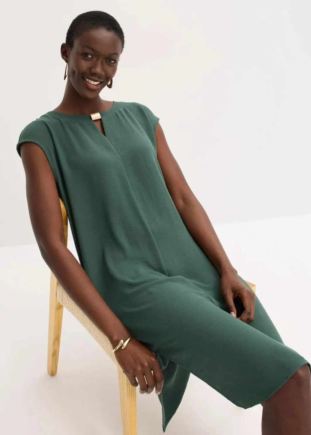Damen bonprix Bekleidung·Pullover & Strickjacken|Kleider|Oversize-Kleid aus strukturiertem Crêpe