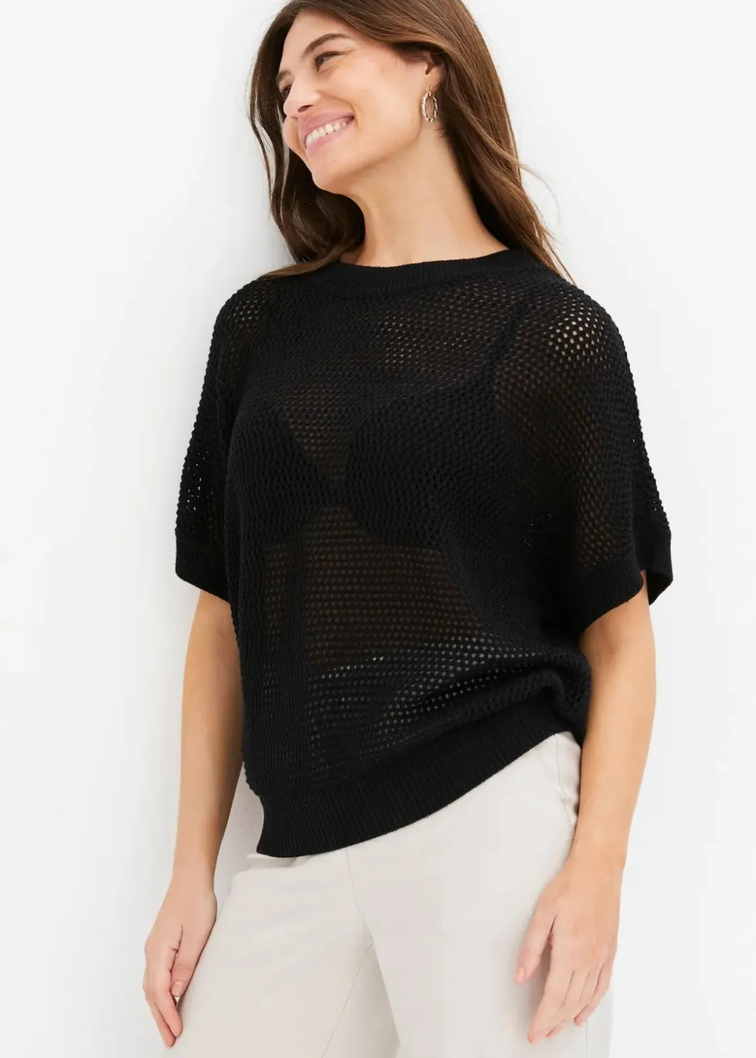 Damen bonprix Pullover & Strickjacken|Strickmode|Oversize-Pullover aus Baumwoll-Mix