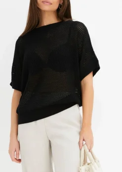 Damen bonprix Pullover & Strickjacken|Strickmode|Oversize-Pullover aus Baumwoll-Mix